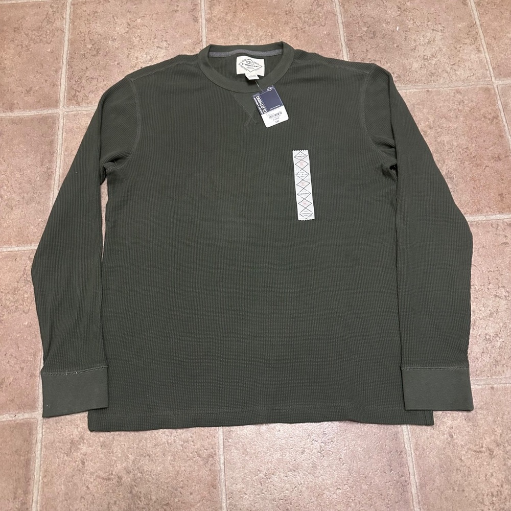 St John's Bay Thermal Shirt Mens XL Green New Waffle Knit Long Sleeve Cotton